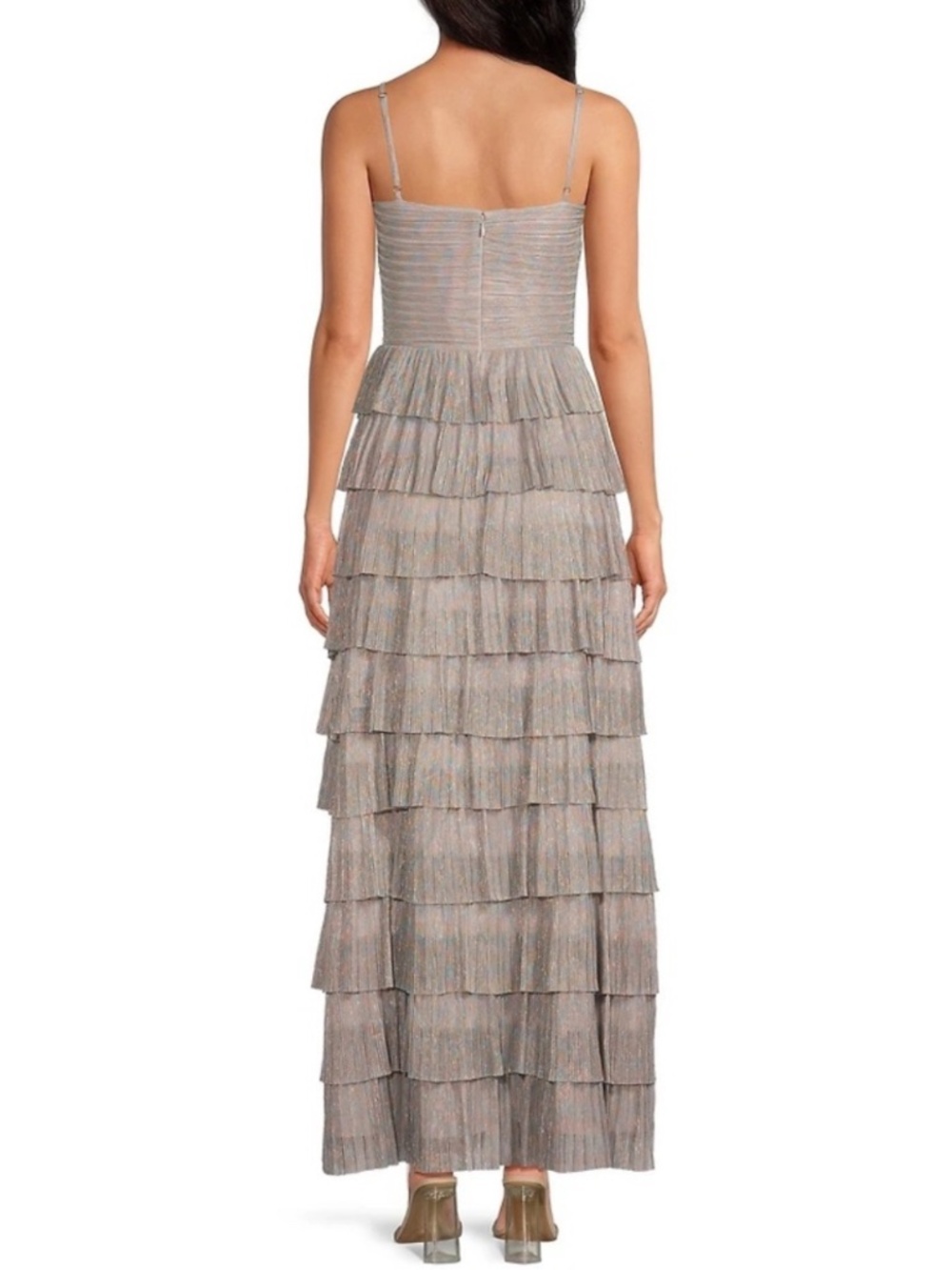 NWT Gianni Bini Grace Metallic Plisse Sweetheart Neck Cut-Out Tiered Dress Sz 4 - Picture 6 of 6